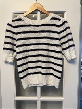 Sonoma White and Black Striped Crewneck Sweater